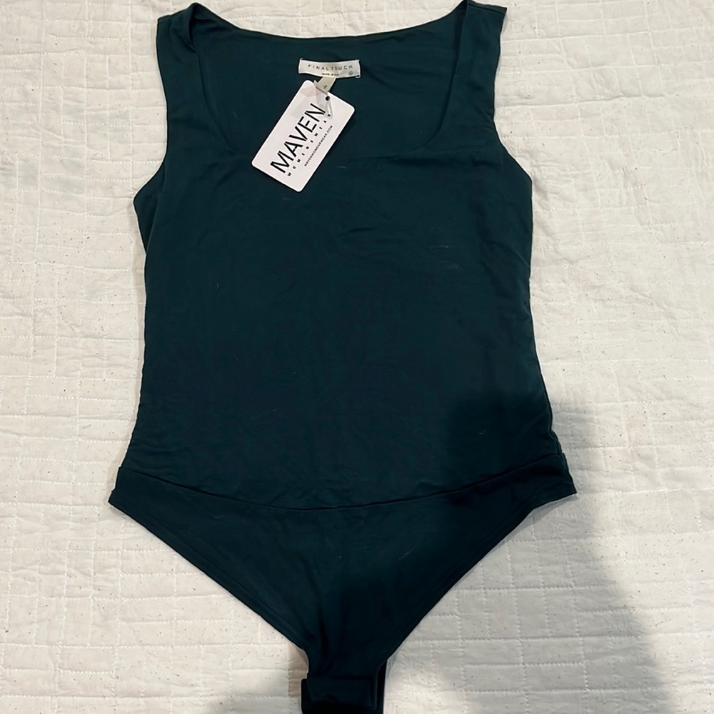 Final Touch square neck double layered bodysuit hunter green